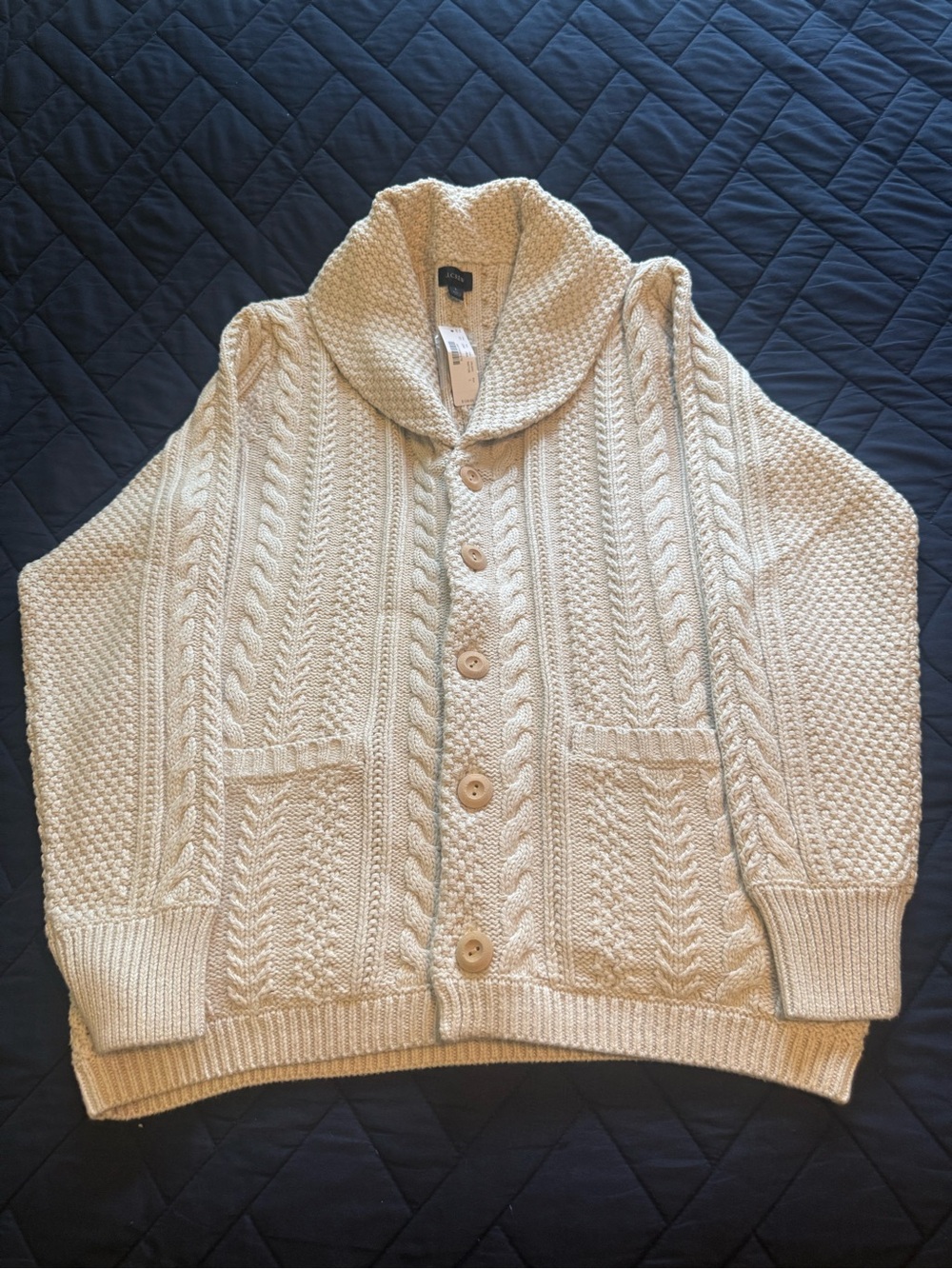 J Crew Men’s Chunky Shawl Collar Cardigan Sz L Cream